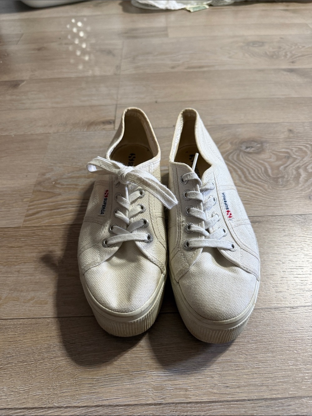 Superga Off-White Canvas Platform Lace-Up Sneakers